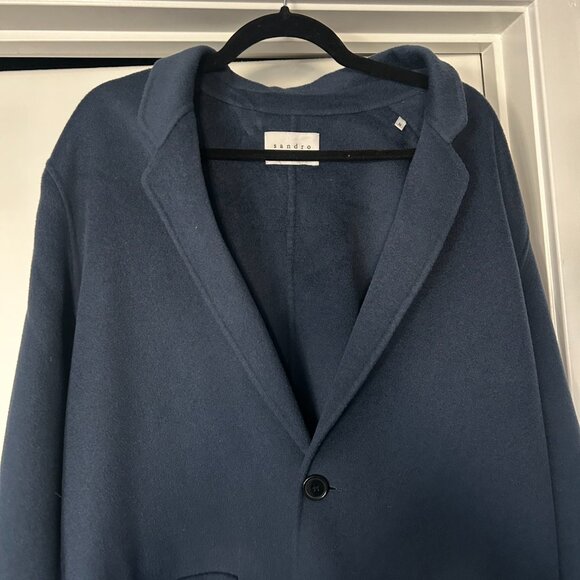 SANDRO navy blue wool cashmere coat with pockets buttons - Picture 2 of 7